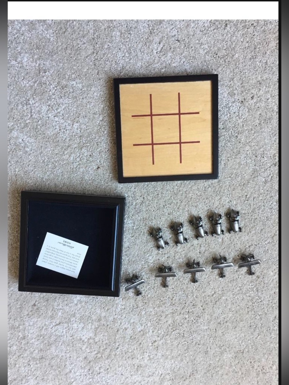 Eddie Bauer Black Frame Wooden Tic-Tac-Toe Set with Silver Metal Pieces